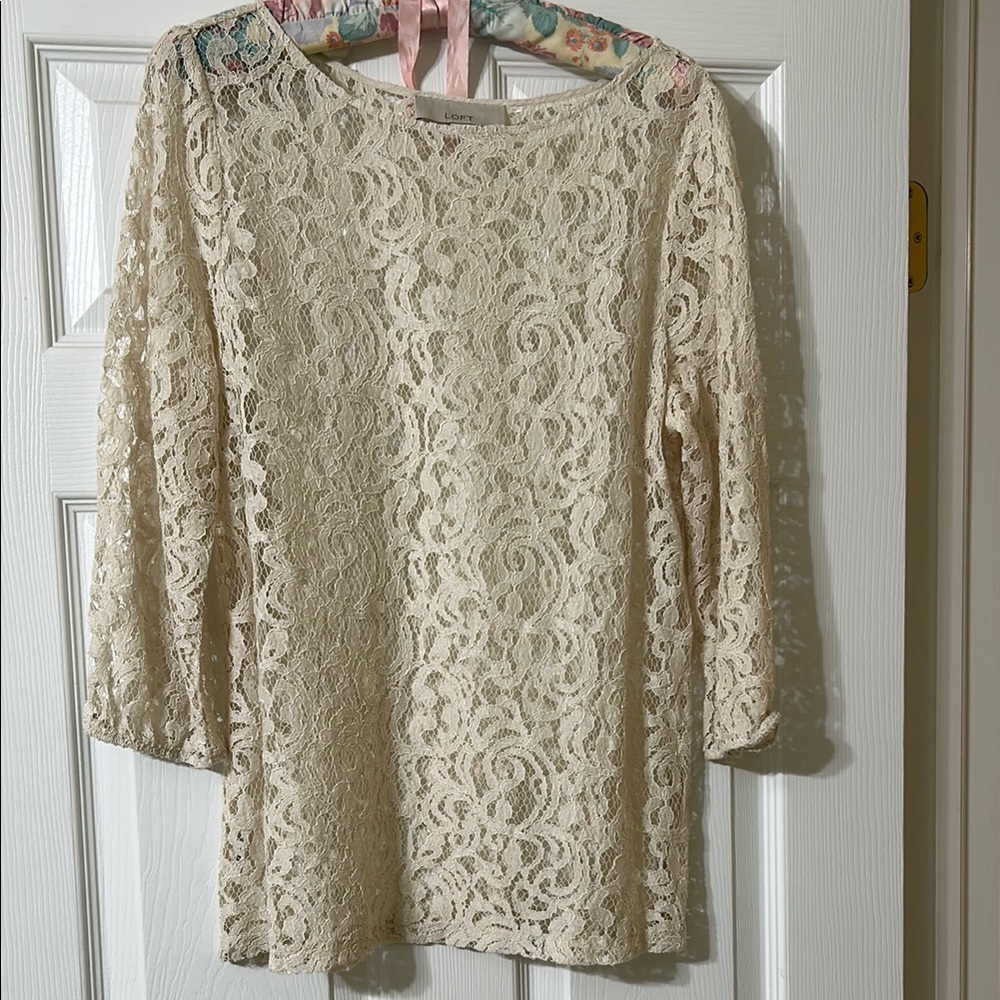 Cream/Beige/Off-white Lace Top by LOFT
